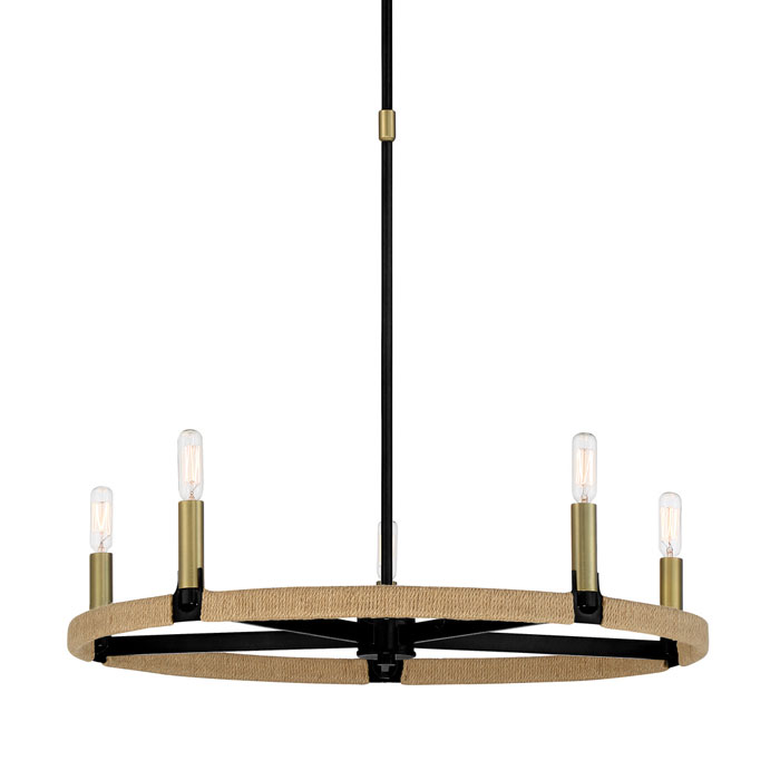 Windward Passage Collection 5-Light Chandelier in Coal and Soft Brass with Natural Rope-Wrapped Frame Minka-Lavery 3865-726