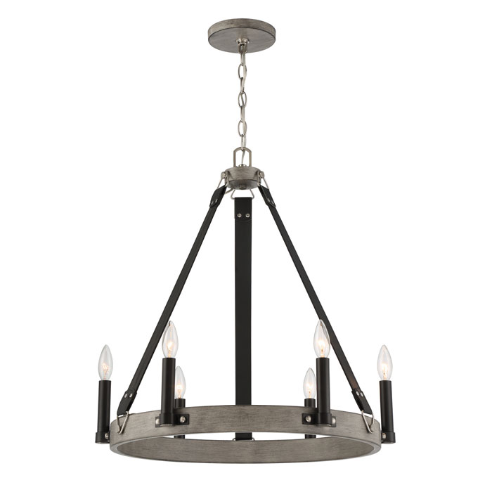 Rawson Ridge Collection 6-Light Chandelier in Coal with Aged Silverwood Frame Minka-Lavery 3876-693
