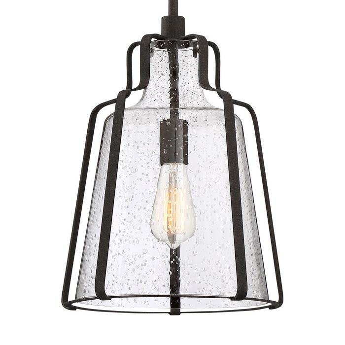 Haverford Collection 1-Light Pendant in Rustic Black with Clear Seedy Glass Shade Quoizel QF5228RK