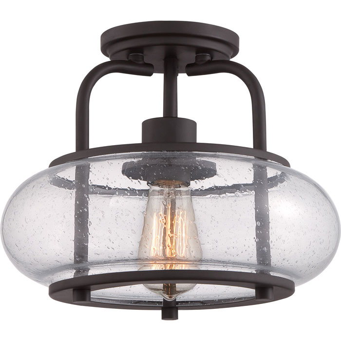 Trilogy Collection 1-Light Semi Flush Mount in Old Bronze with Cleary Seedy Glass Shade Quoizel TRG1712OZ