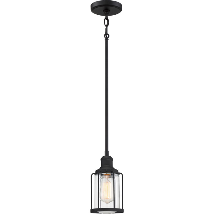 Ludlow Collection 1-Light Mini Pendant in Earth Black with Caged Glass Shade Quoizel LUD1505EK