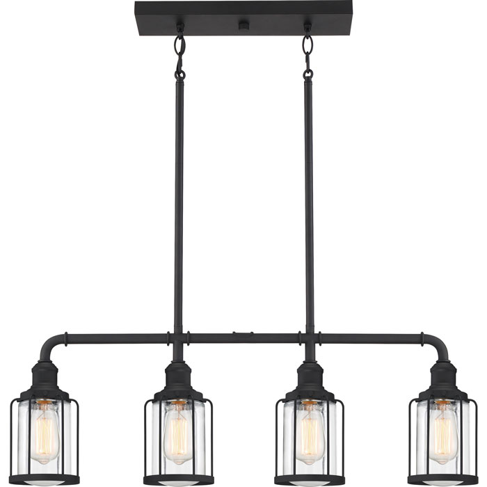 Ludlow Collection 4-Light Linear Chandelier in Earth Black with Caged Glass Shades Quoizel LUD434EK