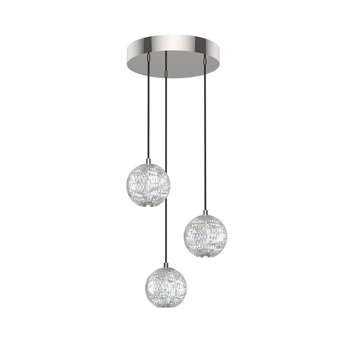 Marni Collection LED Pendant in Polished Nickel with Cut Glass Shades Alora MP321203PN