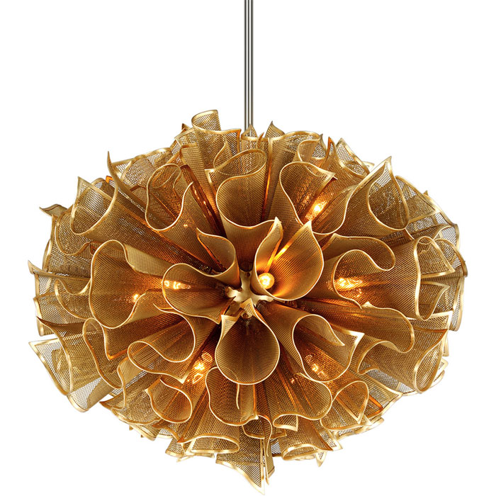 Pulse Collection 16-Light Chandelier in Crenellated Gold Leaf Corbett Lighting 218-416 (Discontinued)