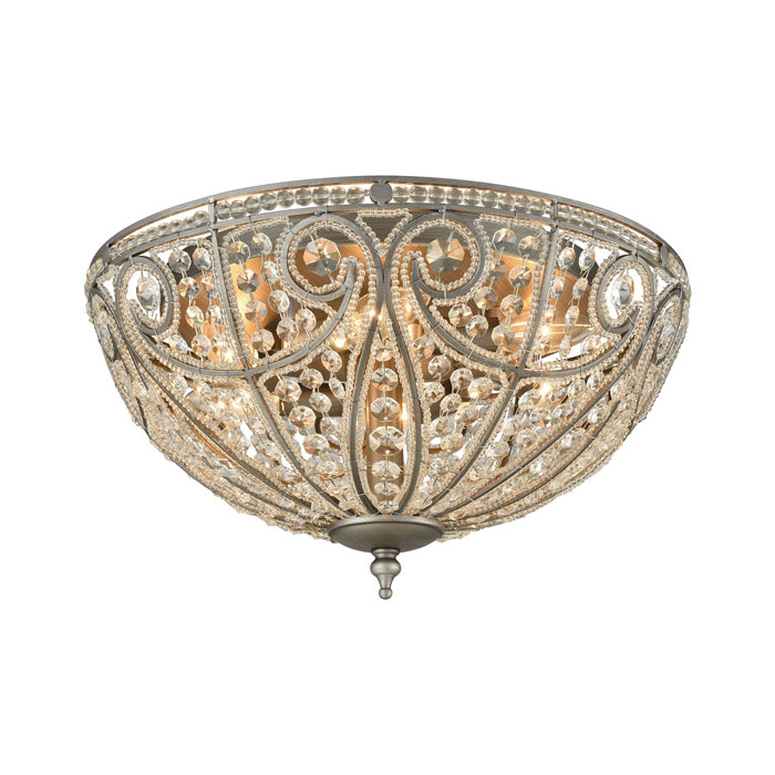 Elizabethan Collection 6-Light Flush Mount in Weathered Zinc with 32% Clear Cut Glass Lead Crystals ELK Home 15994/6