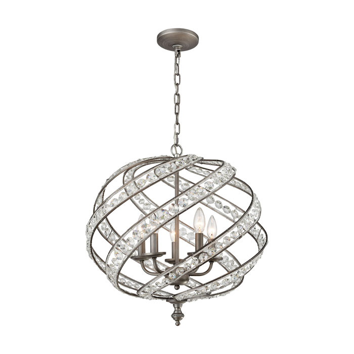Renaissance Collection 5-Light Chandelier in Weathered Zinc with 32% Lead Polished Crystals ELK Home 16253/5