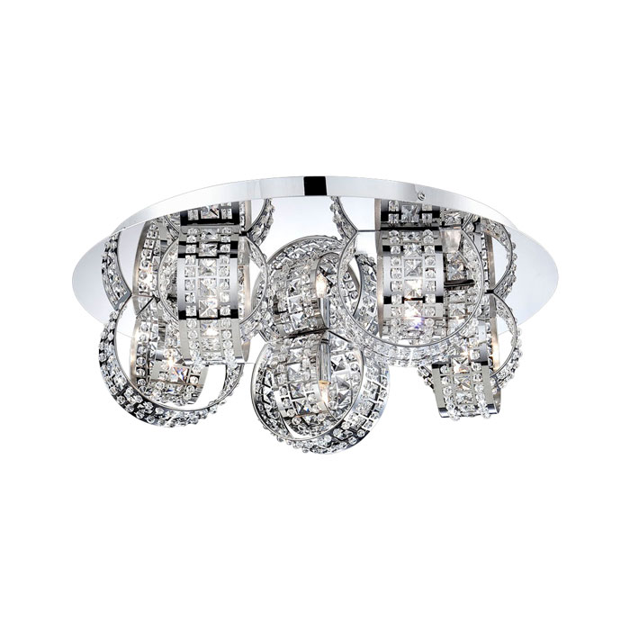 Yorkville Collection 5-Light Flush Mount in Chrome with Clear-Cut Crystal Inlaid Concentric Rings Eurofase 26325-019