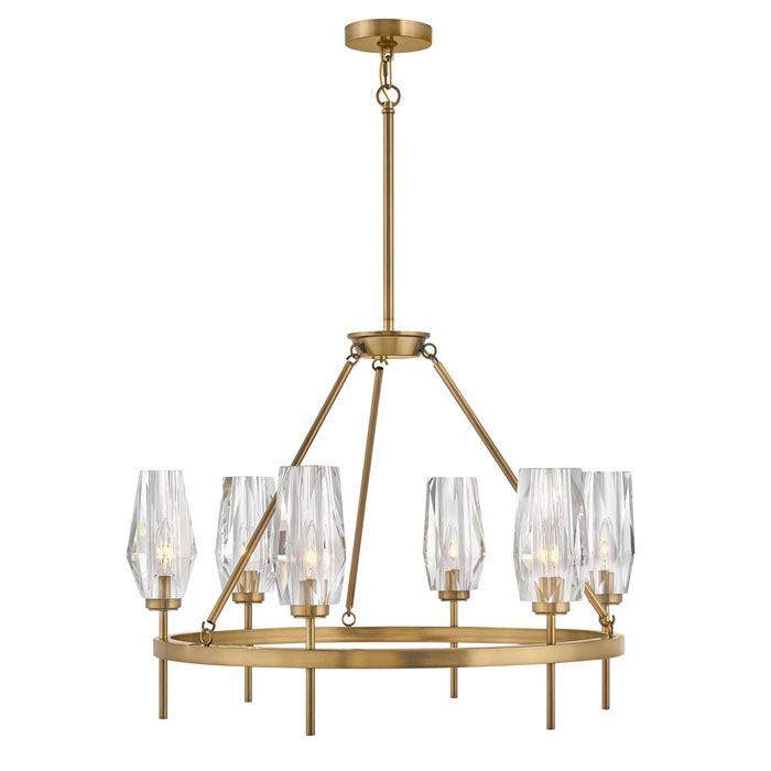 Ana Collection 6-Light LED Chandelier in Heritage Brass with Faceted Cut Crystal Shades Hinkley 38255HB