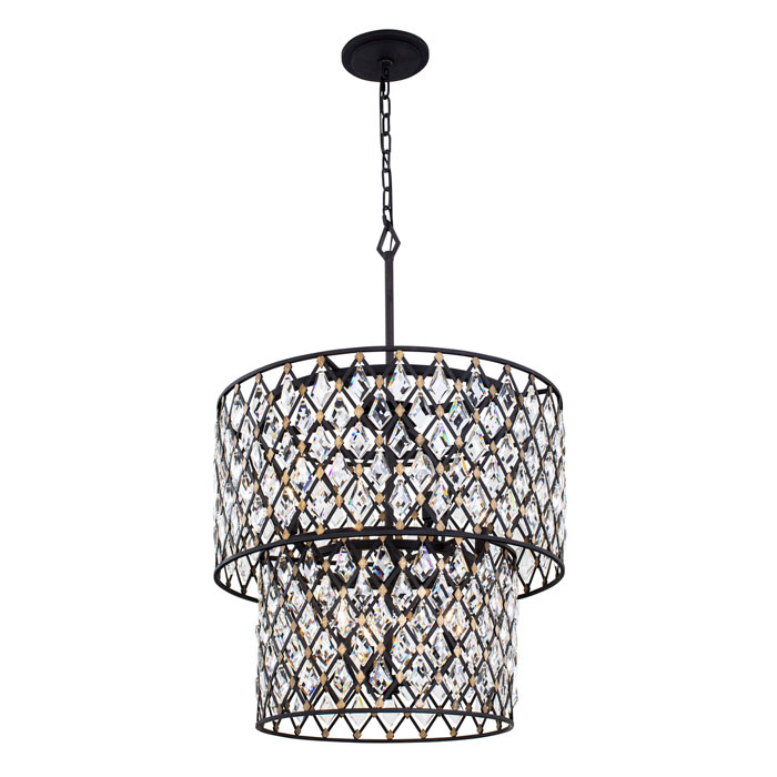 Windsor Collection 7-Light Chandelier in Carbon and Havana Gold with Diamond Optic Crystals Varaluz 345C07CBHG
