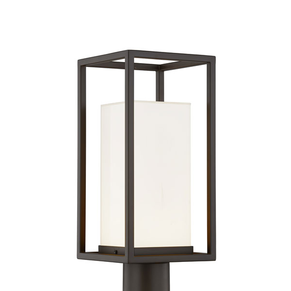 Fusion Collection LED Post Mount Outdoor Light in Dark Bronze with Artisan Glass Shade Justice Design FSN-7513W-OPAL-DBRZ