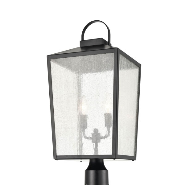 Devens Collection 2-Light Outdoor Post Lantern in Powder Coated Black with Seedy Glass Panels Millennium 2654-PBK