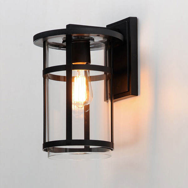 Clyde Vivex Collection 1-Light Outdoor Wall Mount Lantern in Black with Clear Glass Shade Maxim 40623CLBK