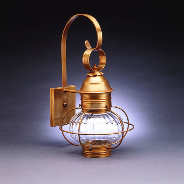 Onion Collection 1-Light Outdoor Wall Mount Lantern in Copper with Onion-Shaped Optic Glass Shade Northeast Lantern 2531-AB-MED-OPT