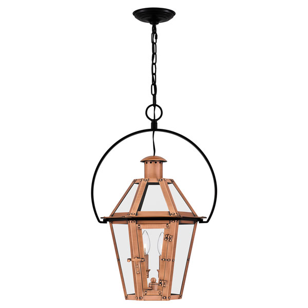 Burdett Collection 2-Light Outdoor Hanging Lantern in Aged Copper with Clear Glass Panels Quoizel BURD1916AC