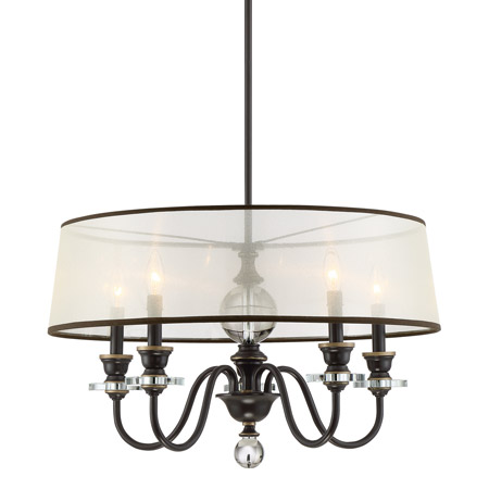 Ceremony Collection 5-Light Chandelier in Palladian Bronze with Crystal Accents and Round Amber Organza Fabric Shade Quoizel CRY5005PN