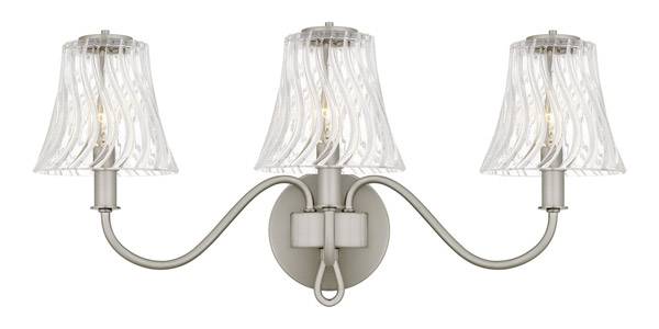 McKinney Collection 3-Light Bath Vanity in Brushed Nickel with Clear Swirl Glass Shades Quoizel MCK8623BN