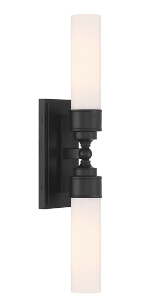 Wilcox Collection LED Wall Sconce in Matte Black with Cylindrical White Glass Shade Crystorama WLX-302-MK