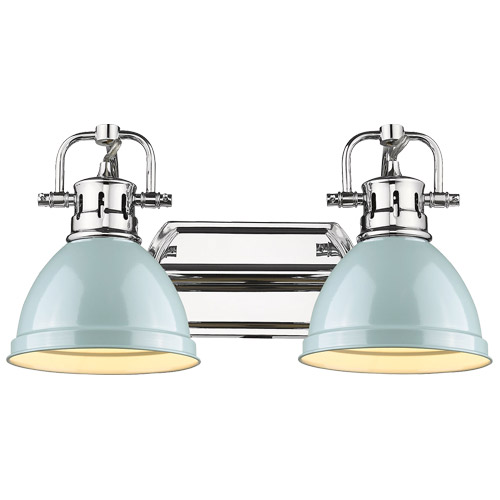Duncan Collection 2-Light Bath Vanity in Chrome with Seafoam Metal Shades Golden Lighting 3602-BA2 CH-SF
