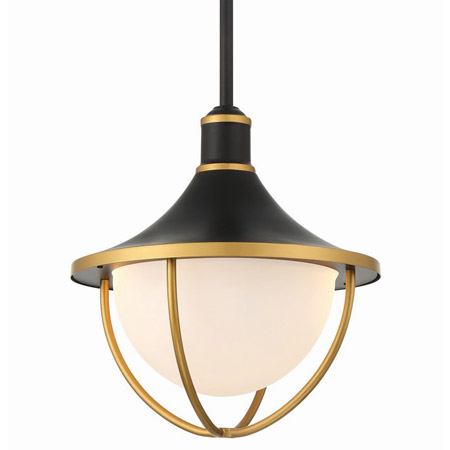 Atlas Collection 3-Light Outdoor Ceiling Pendant in Matte Black and Textured Gold with White Glass Shade Crystorama ATL-705-MK-TG