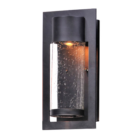 Focus Collection LED Outdoor Wall Sconce in Black with Clear Cylindrical Bubble Glass Diffuser Maxim 55892BGBK