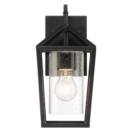 Hopewell Collection 1-Light Outdoor Wall Mount Lantern in Matte Black with Clear Cylindrical Seeded Glass Shade Nuvo Lighting 60-6591