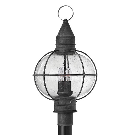 Cape Cod Collection 1-Lied LED Post Lantern in Aged Zinc with Clear Seedy Onion Glass Shape Sade Hinkley 2201DZ