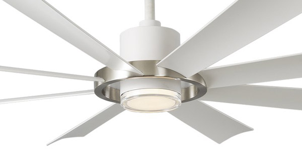 Aura Collection 60” 8-Blade Smart Ceiling Fan in Brushed Nickel with Matte White Blades Modern Forms FR-W2303-60L-BN-MW