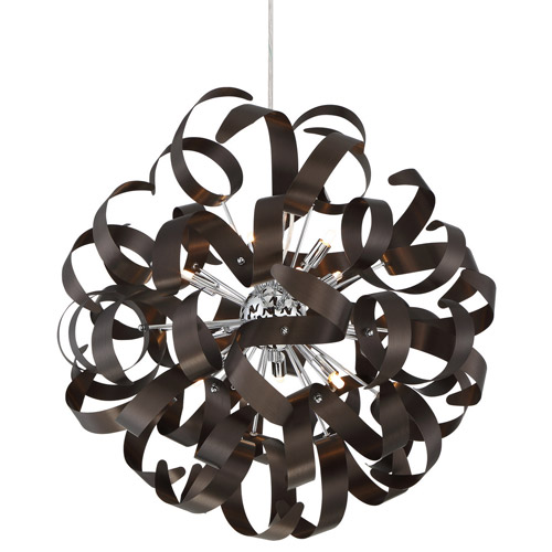 Ribbon Collection 12-Light Pendant in Polished Chrome with Satin Chrome Metal Ribbons Quoizel RBN2823WT