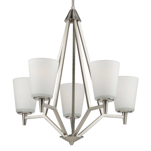 Clayton Collection 5-Light Chandelier in Brushed Nickel with Frosted White Glass Shades Artcraft AC10915BN