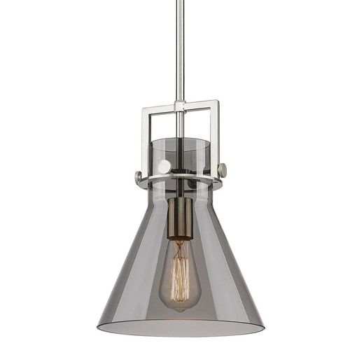 Newton Cone Collection 1-Light Mini Pendant in Brushed Satin Nickel with Conical Smoke Glass Shade Innovations