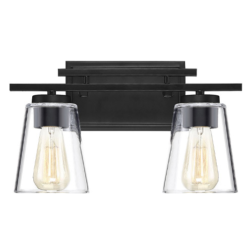 Calhoun Collection 2-Light Bath Vanity in Black with Tapered Clear Glass Shades Savoy House 8-1020-2-BK