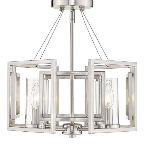 Marco Collection 4-Light Semi-Flush Mount in Pewter with Cylindrical Clear Glass Shades Golden 6068-SF PW