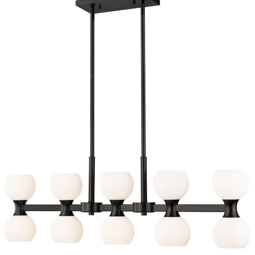 Artemis Collection 10-Light Linear Chandelier in Matte Black with Opaque Opal Gladd Shades Z-Lite 494-10L-MB