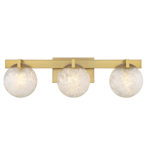 Darien Collection 3-Light Bath Vanity in warm Brass with Orb-Shaped Ice Glass Shades Savoy House 8-1017-3-322