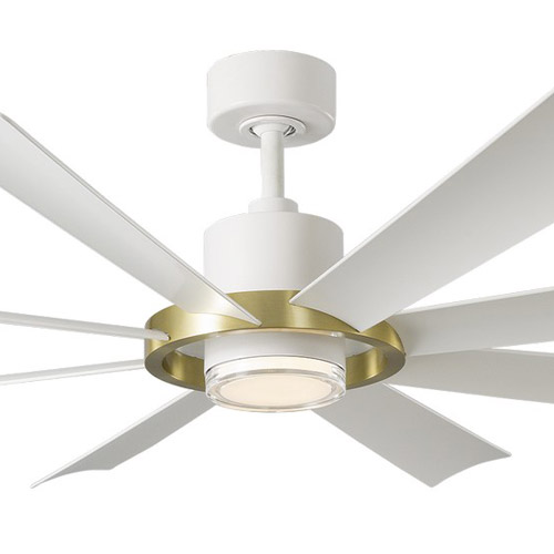 Aura Collection 60” 8-Blade Ceiling Fan in Matte White with Soft Brass Accents and Matte White Blades Modern Forms FR-W2303-60L-SB/MW