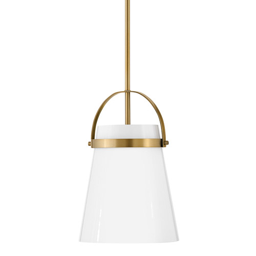 Tori Collection LED Pendant in Lacquered Brass with Bell-Shade Cased Opal Glass Shade Lark 83057LCB