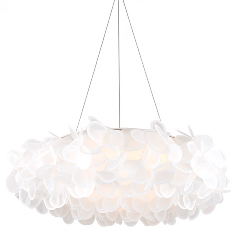 Fluffy Collection LED Chandelier in Brushed Nickel with Frosted Interlocked Petals Shade Modern Forms PD-59922-BN