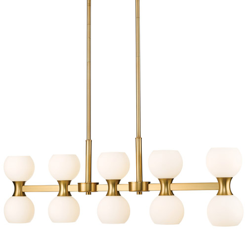 Artemis Collection 10-Light Linear Chandelier in Modern Gold with Opal Glass Shades Z-Lite 494-10L-MGLD