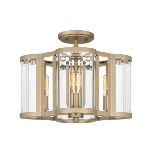 Semi-Flush Mount Collection 4-Light Semi-Flush Mount in Bronze Gold with Geometric Frame Quoizel QSF6193BGD