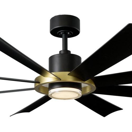 Aura Collection 60” 8-Blade Ceiling Fan in Soft Brass with Matte Black Blades and Bluetooth Remote Control Modern Forms FR-W2303-60L-SB-MB