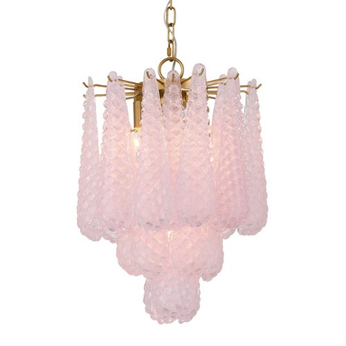 Ollie Collection 4-Light Pendant in Aged Brass with Rose Colored Hand-Blown Glass Shade Crystorama OLL-6004-AG-BH