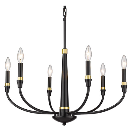 Heiress Collection 6-Light Chandelier in Matte Black with Olympic Gold Accented Candle Covers Golden 1353-6 BLK