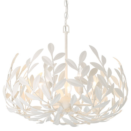 Broche Collection 5-Light Chandelier in Matte White with Hand-Painted Wrought Iron Leaves Crystorama 566-mt