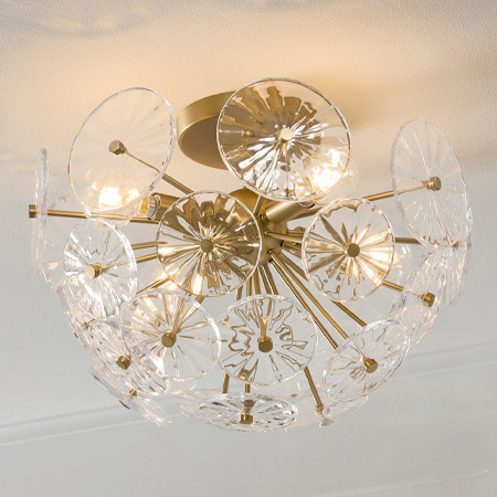 Emelie Collection 4-Light Semi Flush Mount in Matte Brass with Handcrafted Clear Patterned Glass Shade Capital Lighting 257841MA