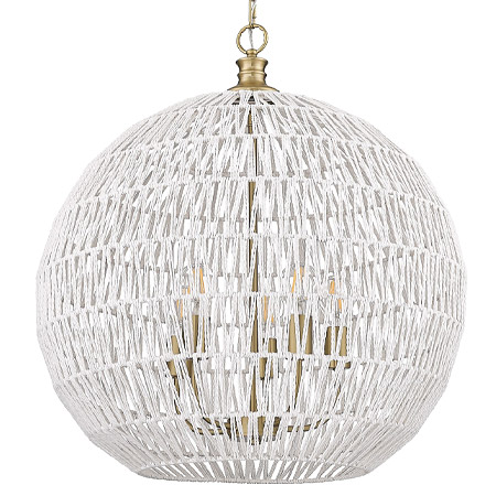 Florence Collection 5-Light Pendant in Brushed Champagne Brass with Natural Raffia Rope Woven Shade Golden 6933-5P BCB-WR