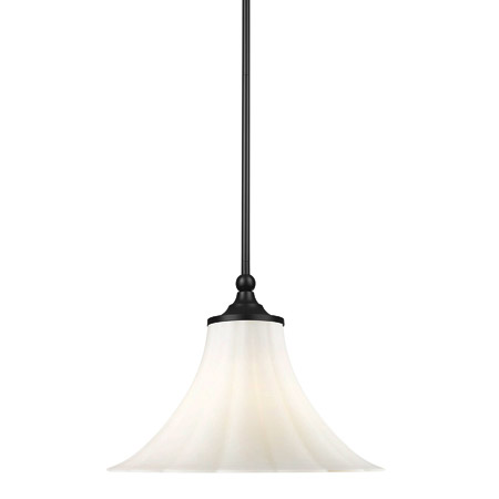 Fleur Collection 1-Light Pendant in Matte Black with Fluted Matte Opal Glass Shade Z-Lite 1958P16-MB