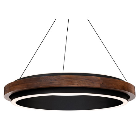 Delaney Collection LED Pendant in Black with Dark Walnut Wood Frame and White Diffuser Modern Forms 88529-BK-DW