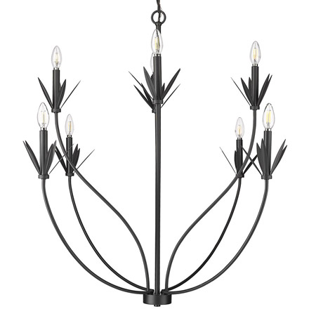 Primrose Collection 8-Light Chandelier in Matte Black with Leaf-Shaped Candle Cups Millennium 12708-MB