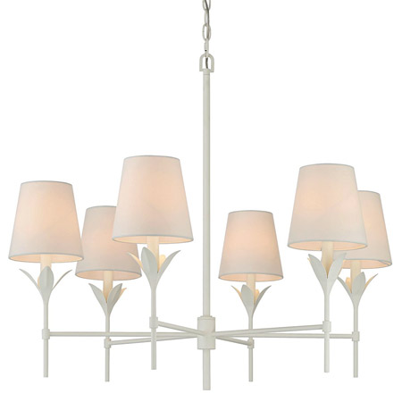 Broche Collection 6-Light Chandelier in Matte White with White Linen Shades Crystorama 568-MT