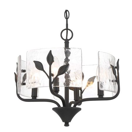 Bloem Collection 4-Light Pendant in Natural Black with Clear Hammered Water Glass Shades Golden 4503-4P NB-HWG